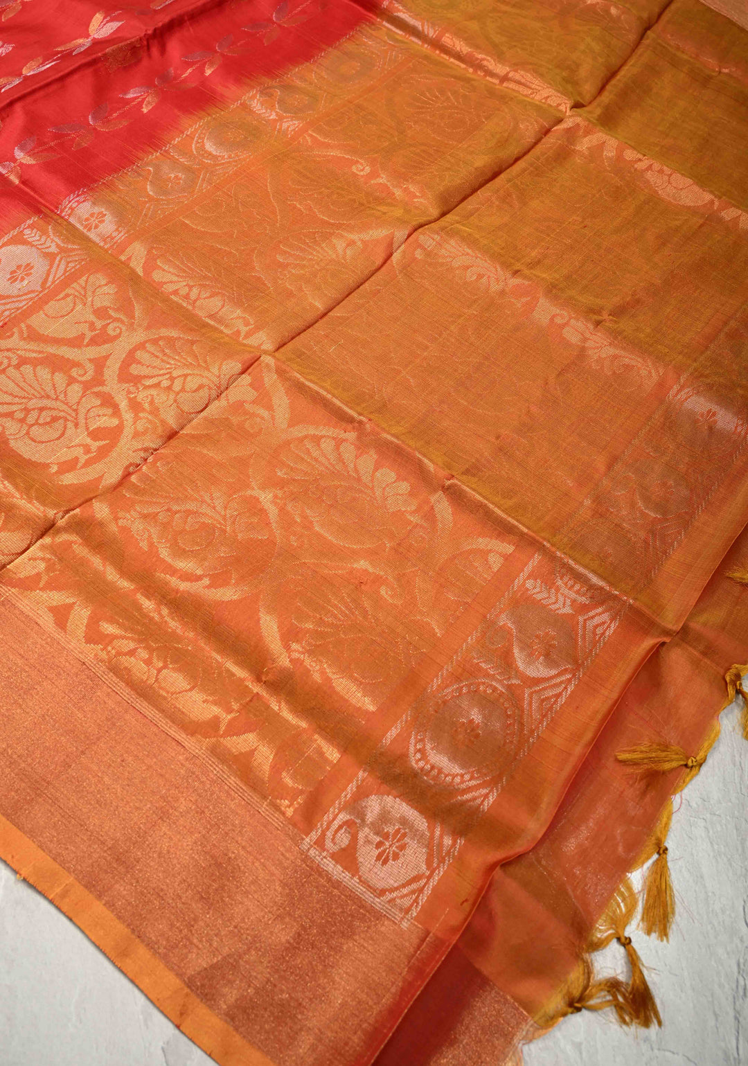 Vermillion Uppada Handloom Silk Saree with Panel and Tissue Border | SILK MARK CERTIFIED