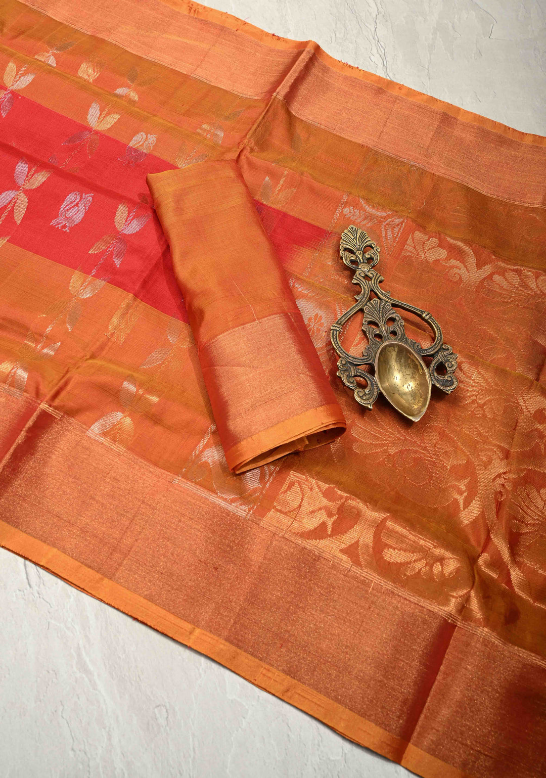Vermillion Uppada Handloom Silk Saree with Panel and Tissue Border | SILK MARK CERTIFIED