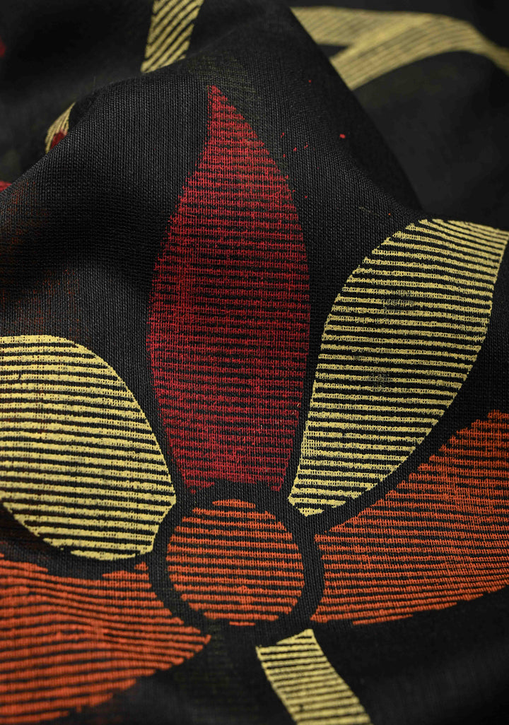 Black Uppada  Cotton Saree with Jamdani Style Screen Print