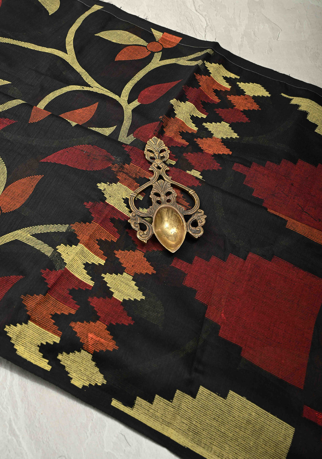 Black Uppada  Cotton Saree with Jamdani Style Screen Print