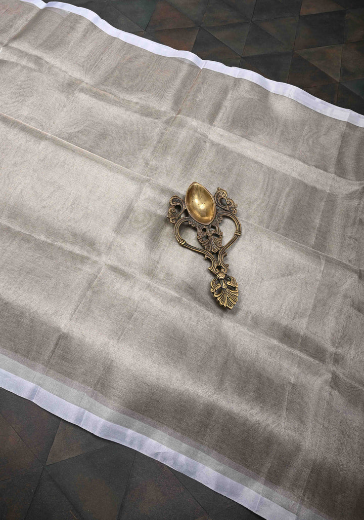 Gray Uppada Tissue Handloom Silk Saree with Minimal Zari Border | SILK MARK CERTIFIED