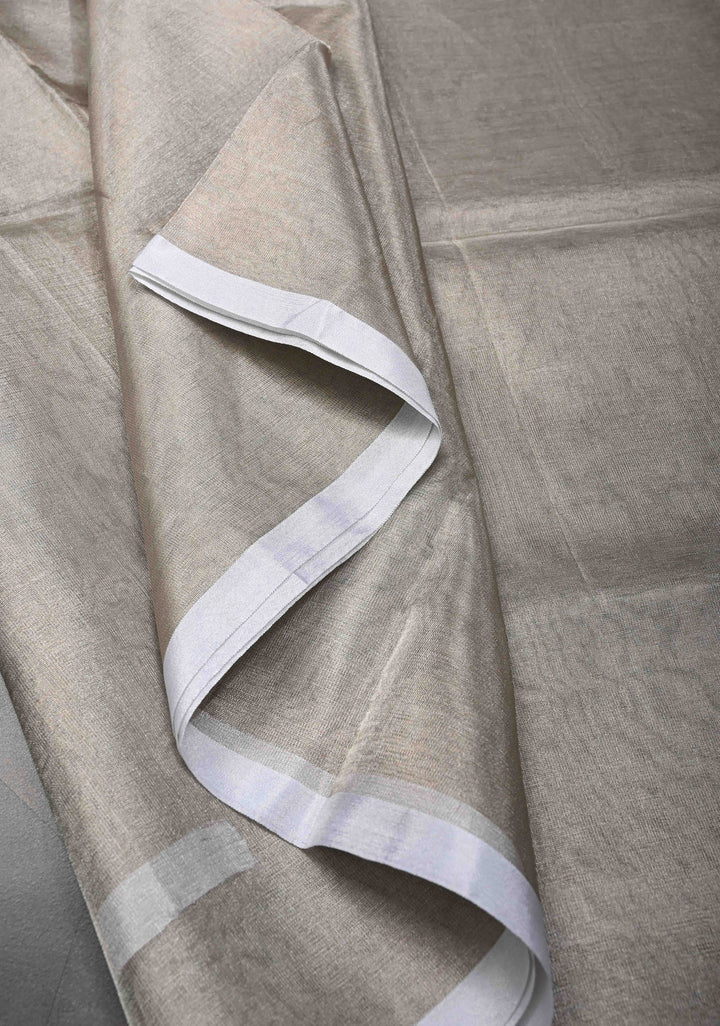 Gray Uppada Tissue Handloom Silk Saree with Minimal Zari Border | SILK MARK CERTIFIED