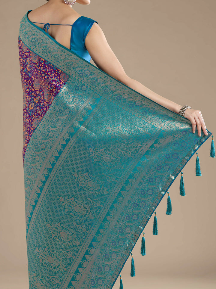 Purple Banarasi Semi Silk Saree With Traditional Paisley Weaves | SHOBITAM
