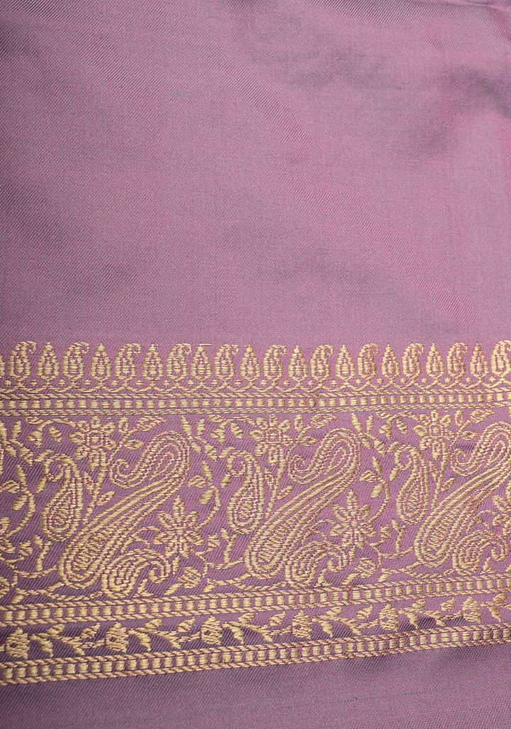 Greyish Blue Ektara Weave Silk Saree with Kadhuwa Contrast Zari Border | SILK MARK CERTIFIED