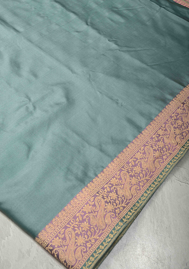 Greyish Blue Ektara Weave Silk Saree with Kadhuwa Contrast Zari Border | SILK MARK CERTIFIED