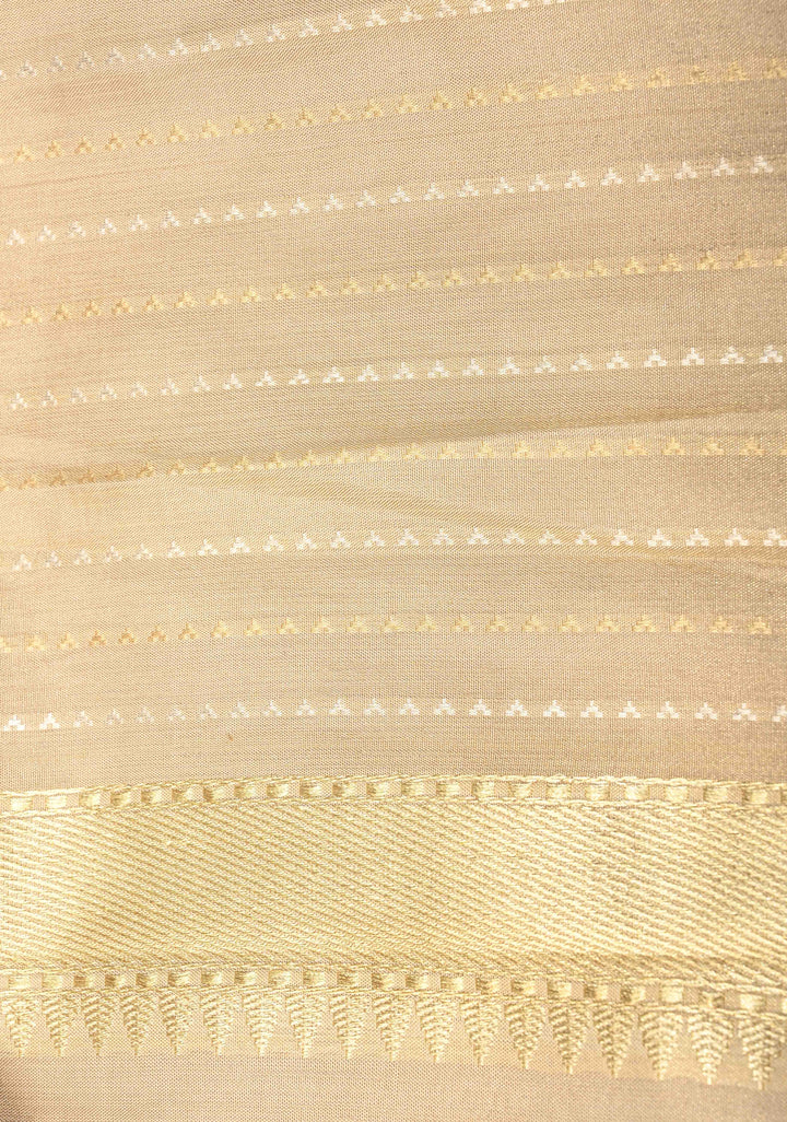 DustyPeach Tissue Ektara Weave Silk Saree with Ivory Meenakari Contrast Zari Border | SILK MARK CERTIFIED