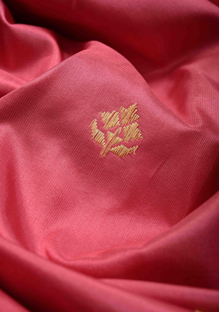 Ektara Rose Milk Pink Katan Banarasi Silk Saree with Zari Buttas and Kadhuwa Weave Meenakari Floral Embroidery on Zari Border | SILK MARK CERTIFIED