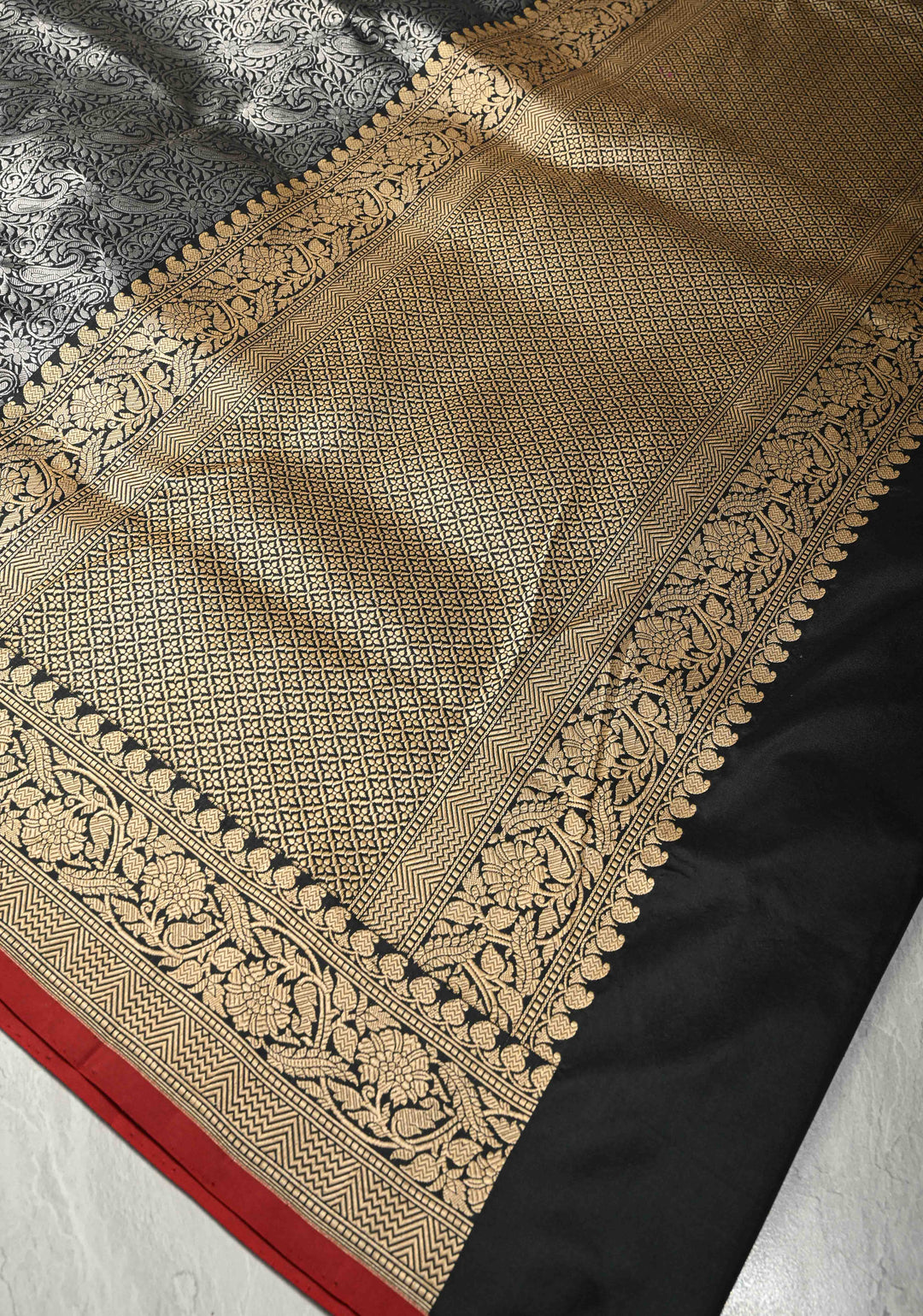 Black Vasket weave on Banarasi Katan Silk Saree with Silver Paisley Zari Brocade and Zari Border | SILK MARK CERTIFIED
