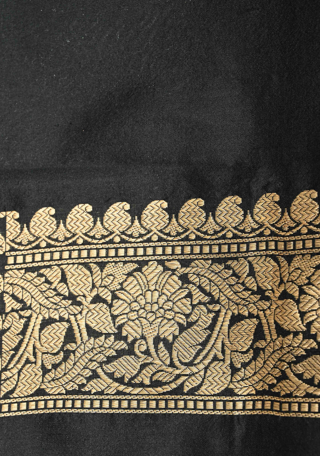 Black Vasket weave on Banarasi Katan Silk Saree with Silver Paisley Zari Brocade and Zari Border | SILK MARK CERTIFIED