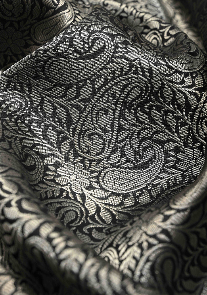 Black Vasket weave on Banarasi Katan Silk Saree with Silver Paisley Zari Brocade and Zari Border | SILK MARK CERTIFIED