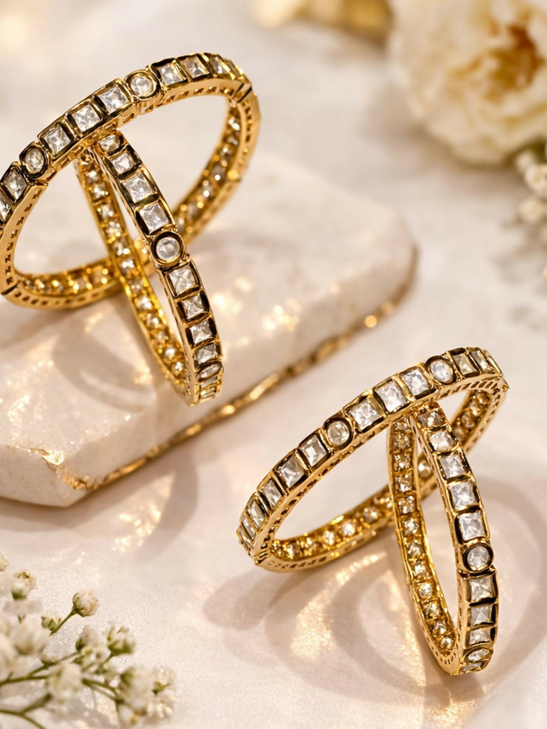 Gold Plated Thin Polki Maisonette Bangles | shobitam