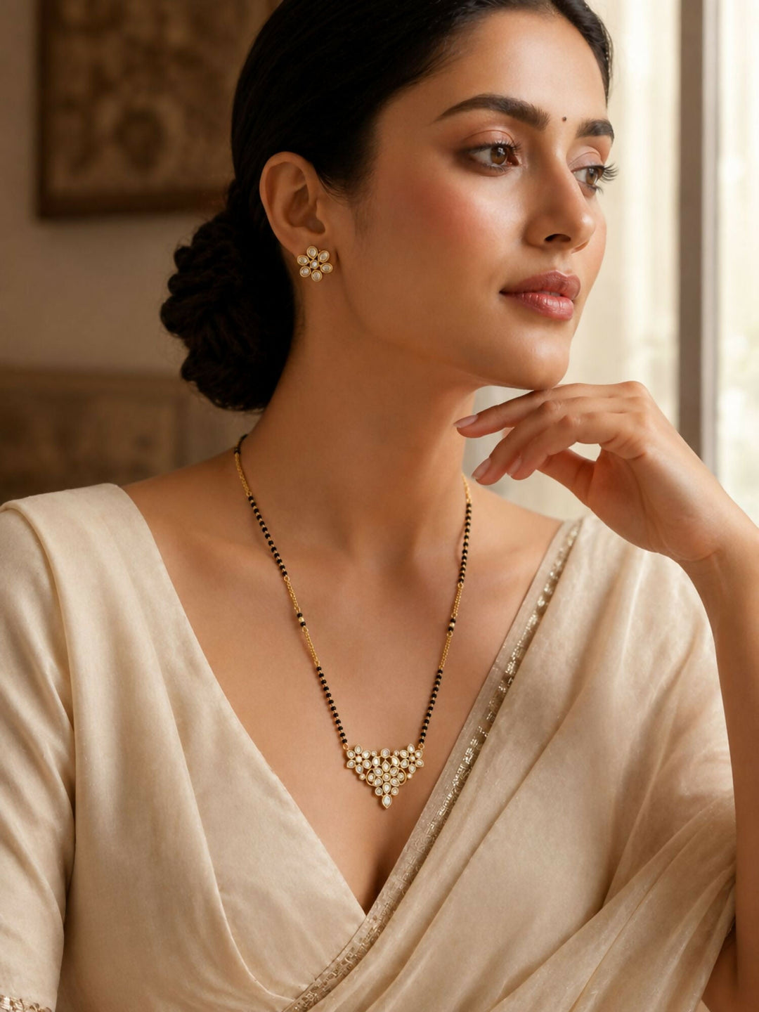 Gold Plated Polki Kundan Mangalsutra Set | SHOBITAM