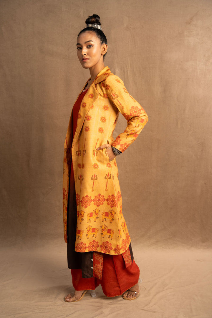 Trishula mustard trench coat | SHOBITAM