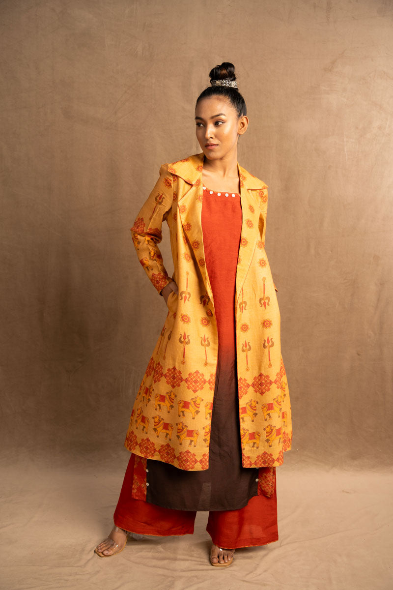 Trishula mustard trench coat | SHOBITAM