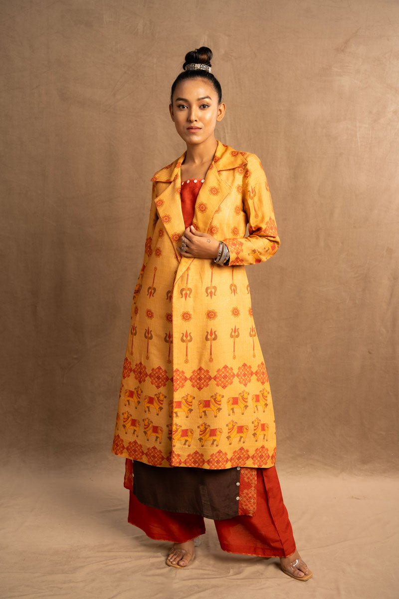 Trishula mustard trench coat | SHOBITAM
