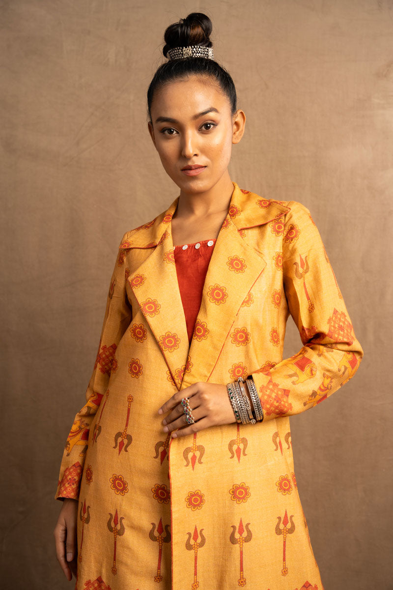 Trishula mustard trench coat | SHOBITAM