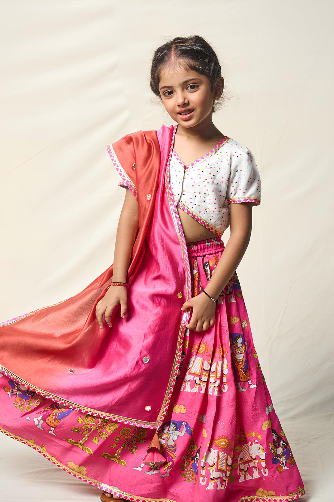 MEGHA NRITYA PINK LEHENGA SET (set of 3) | SHOBITAM