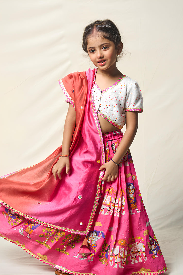 MEGHA NRITYA PINK LEHENGA SET (set of 3) | SHOBITAM