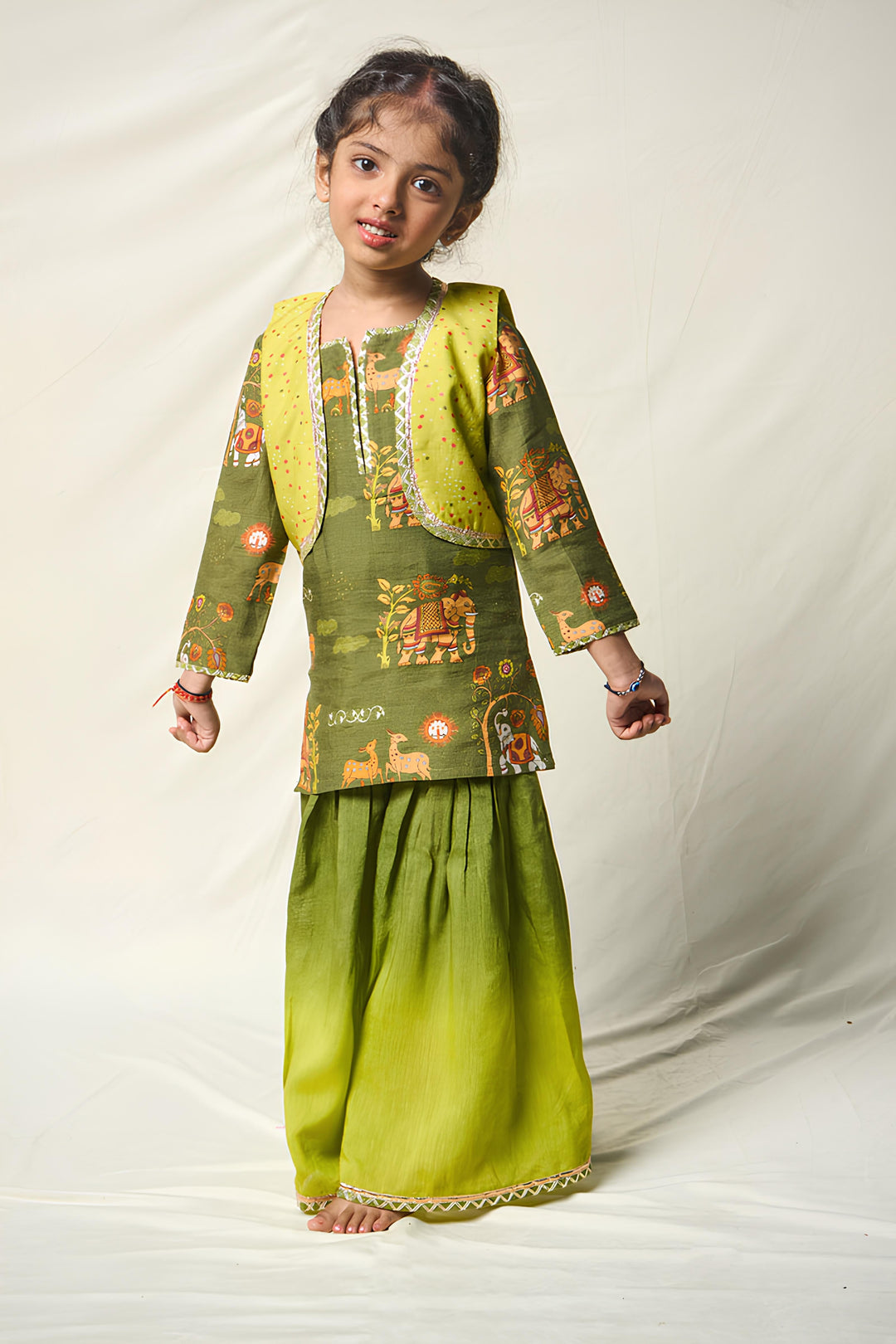 VAN KATHA GREEN SHARARA SET (set of 3) | SHOBITAM