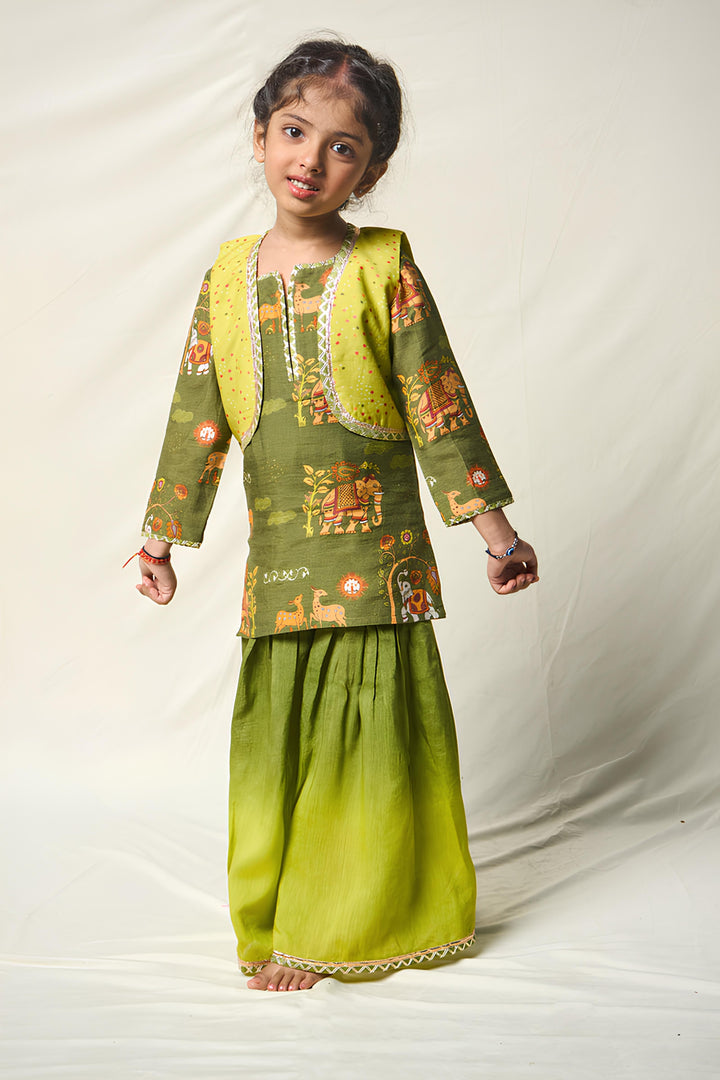 VAN KATHA GREEN SHARARA SET (set of 3) | SHOBITAM