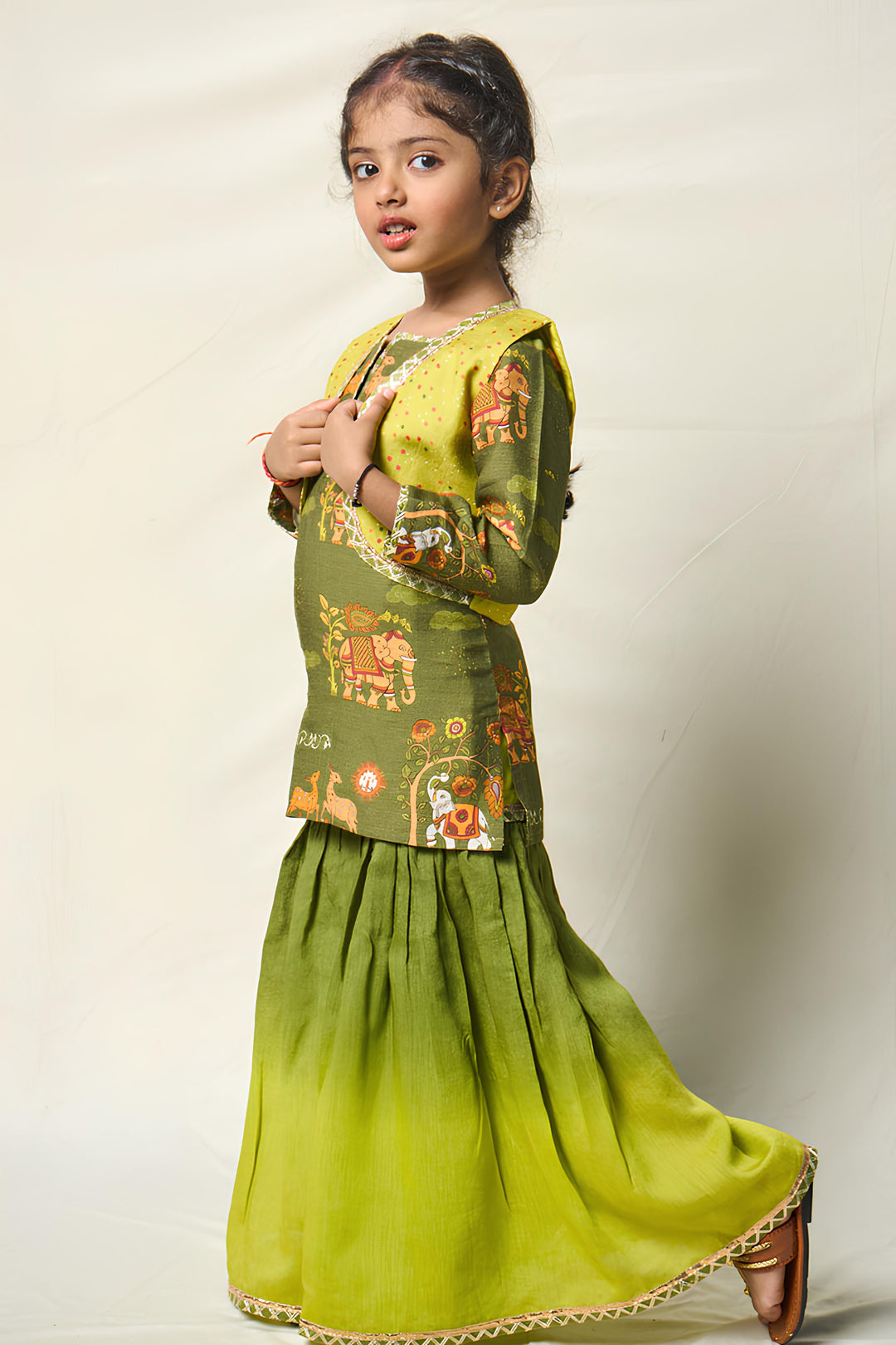 VAN KATHA GREEN SHARARA SET (set of 3) | SHOBITAM