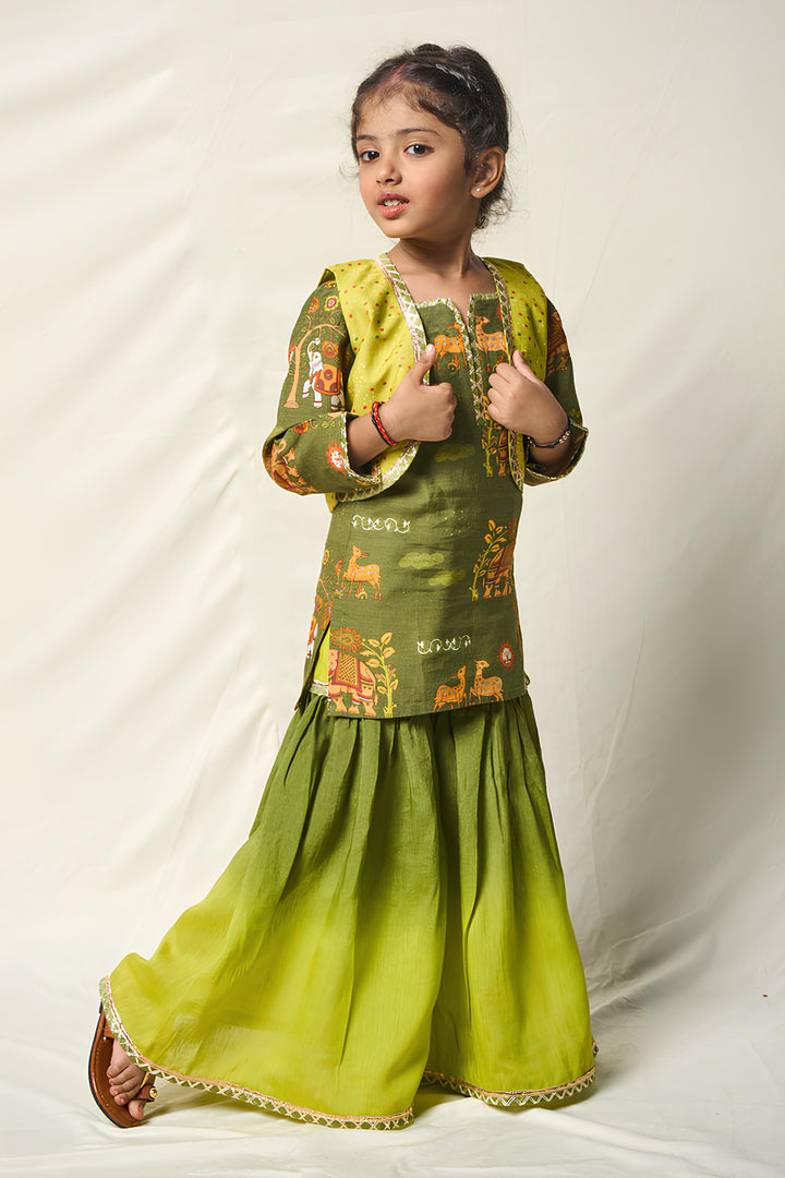 VAN KATHA GREEN SHARARA SET (set of 3) | SHOBITAM