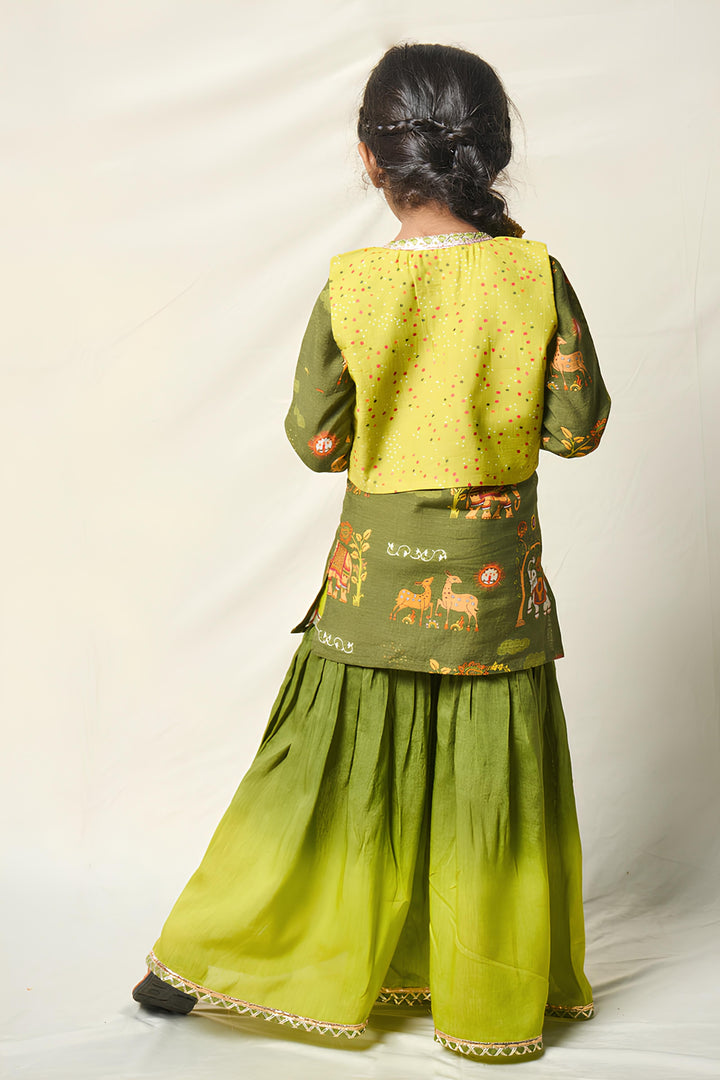 VAN KATHA GREEN SHARARA SET (set of 3) | SHOBITAM