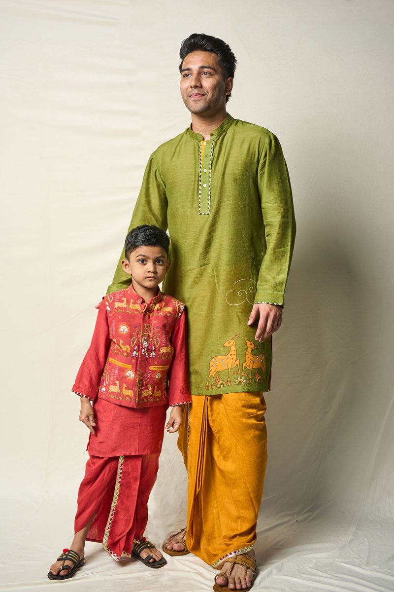 MRIGA GATI GREEN SET OF 2 ( KURTA + DHOTI) | SHOBITAM