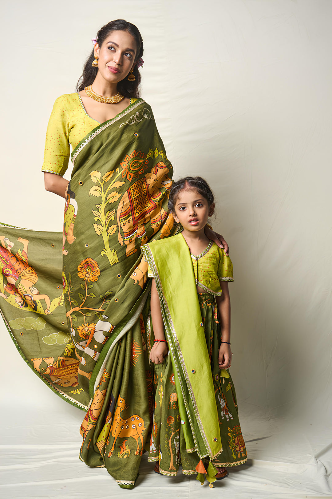 MEGHA NRITYA GREEN LEHENGA SET (set of 3) | SHOBITAM