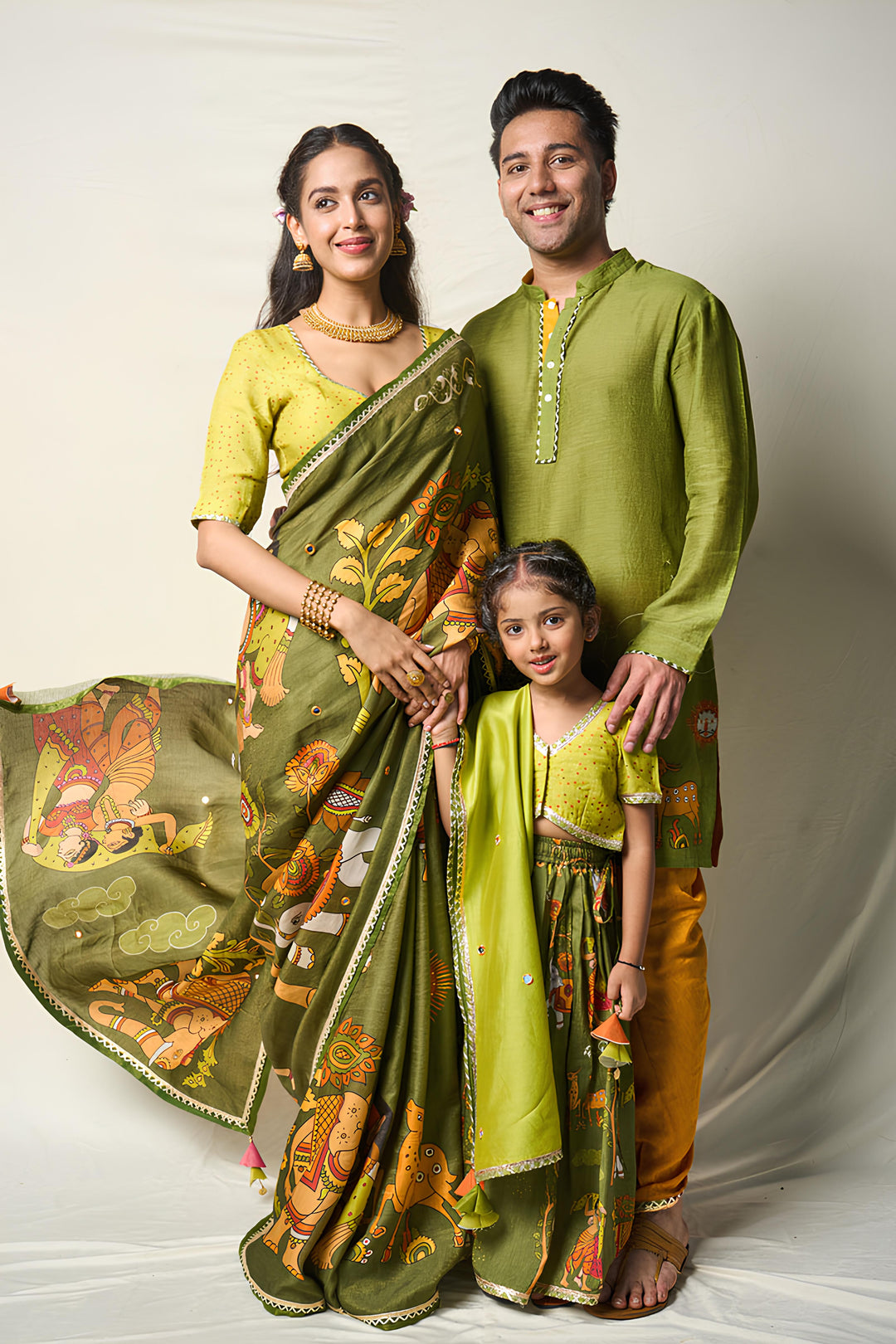 MEGHA NRITYA GREEN LEHENGA SET (set of 3) | SHOBITAM