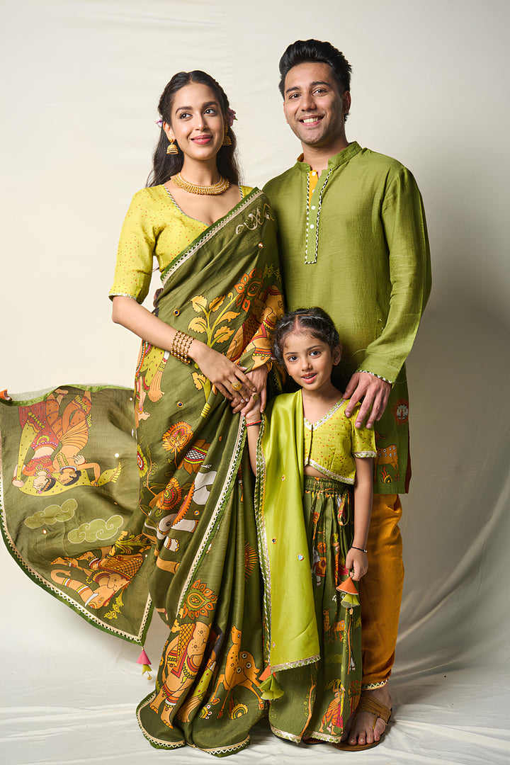 MEGHA NRITYA GREEN LEHENGA SET (set of 3) | SHOBITAM
