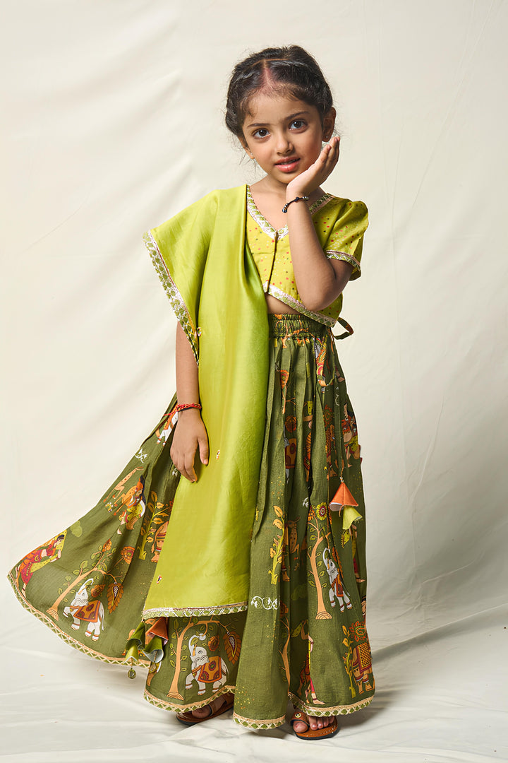 MEGHA NRITYA GREEN LEHENGA SET (set of 3) | SHOBITAM