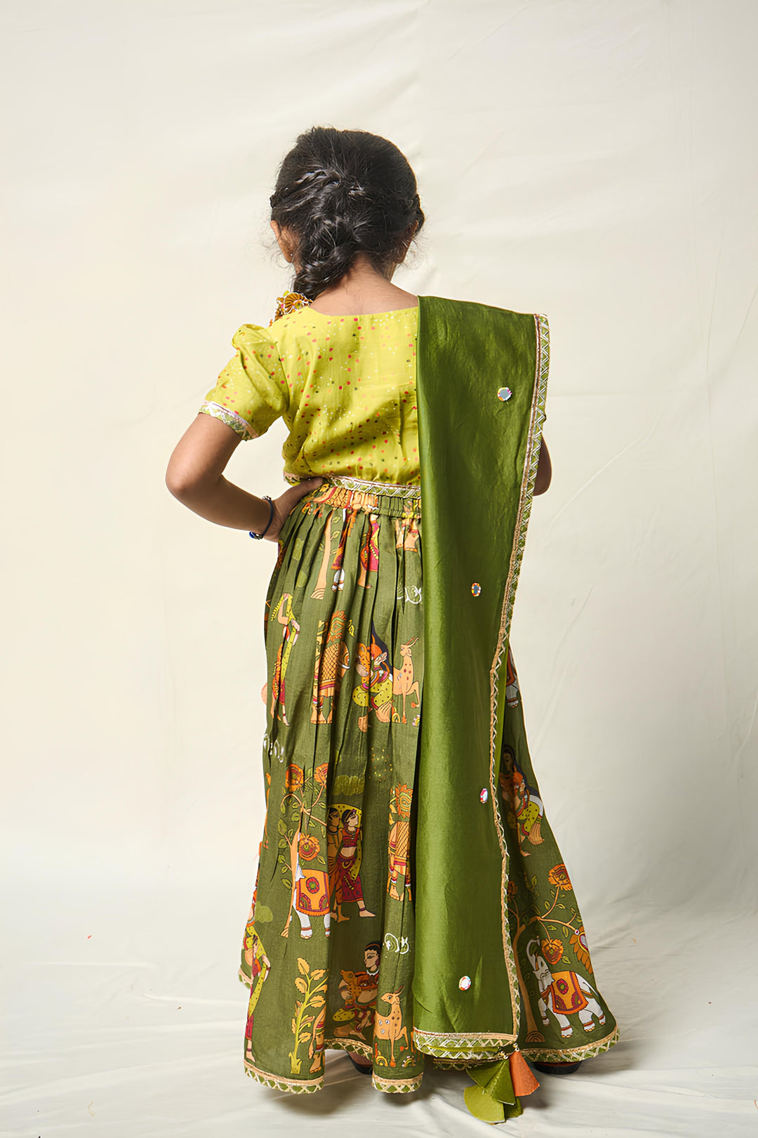 MEGHA NRITYA GREEN LEHENGA SET (set of 3) | SHOBITAM