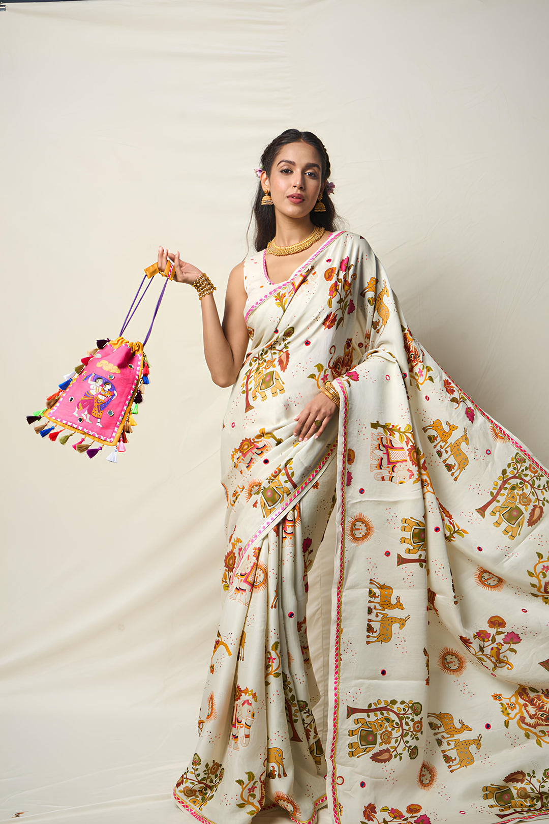 SUKH VANA WHITE SAREE | SHOBITAM