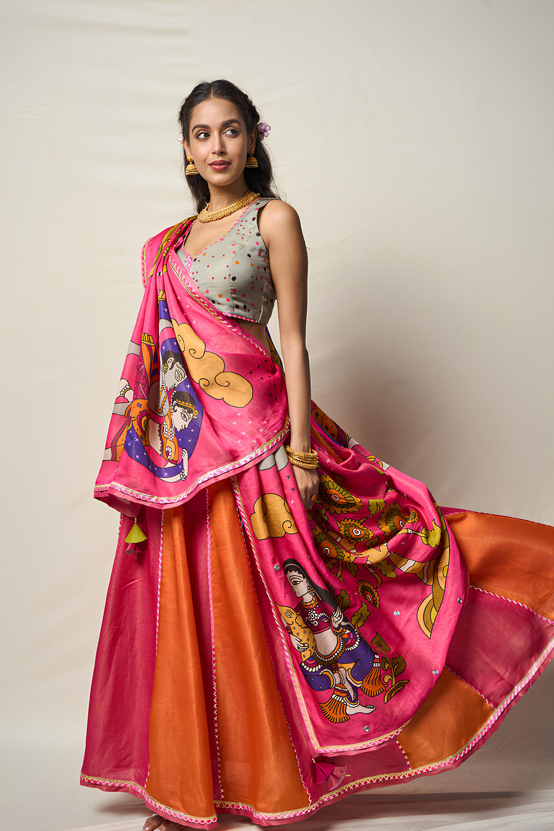 KĀNTARA PINK LEHENGA SET(SET OF 3)| SHOBITAM