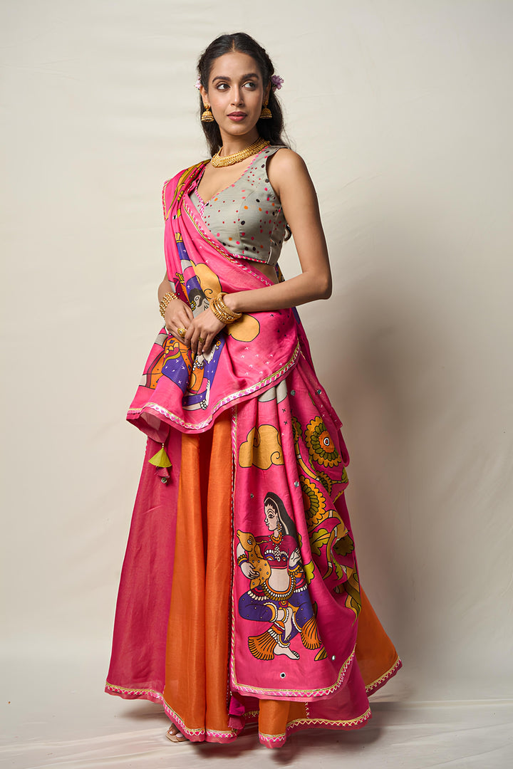 KĀNTARA PINK LEHENGA SET(SET OF 3)| SHOBITAM