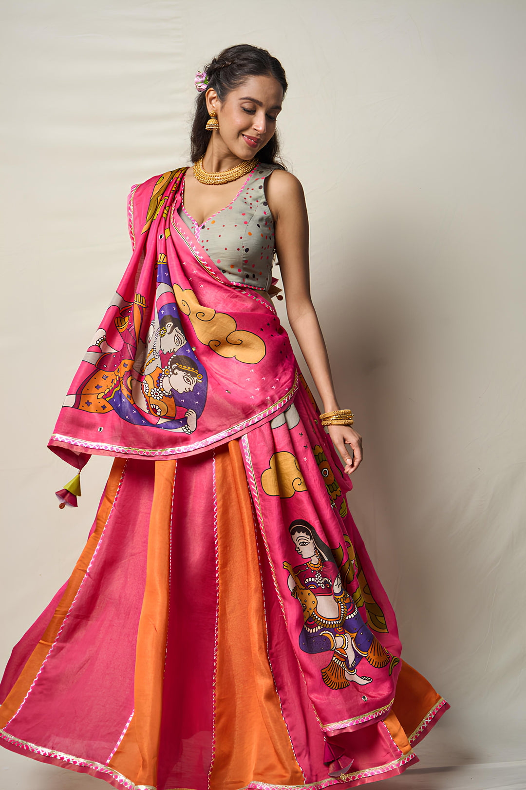 KĀNTARA PINK LEHENGA SET(SET OF 3)| SHOBITAM