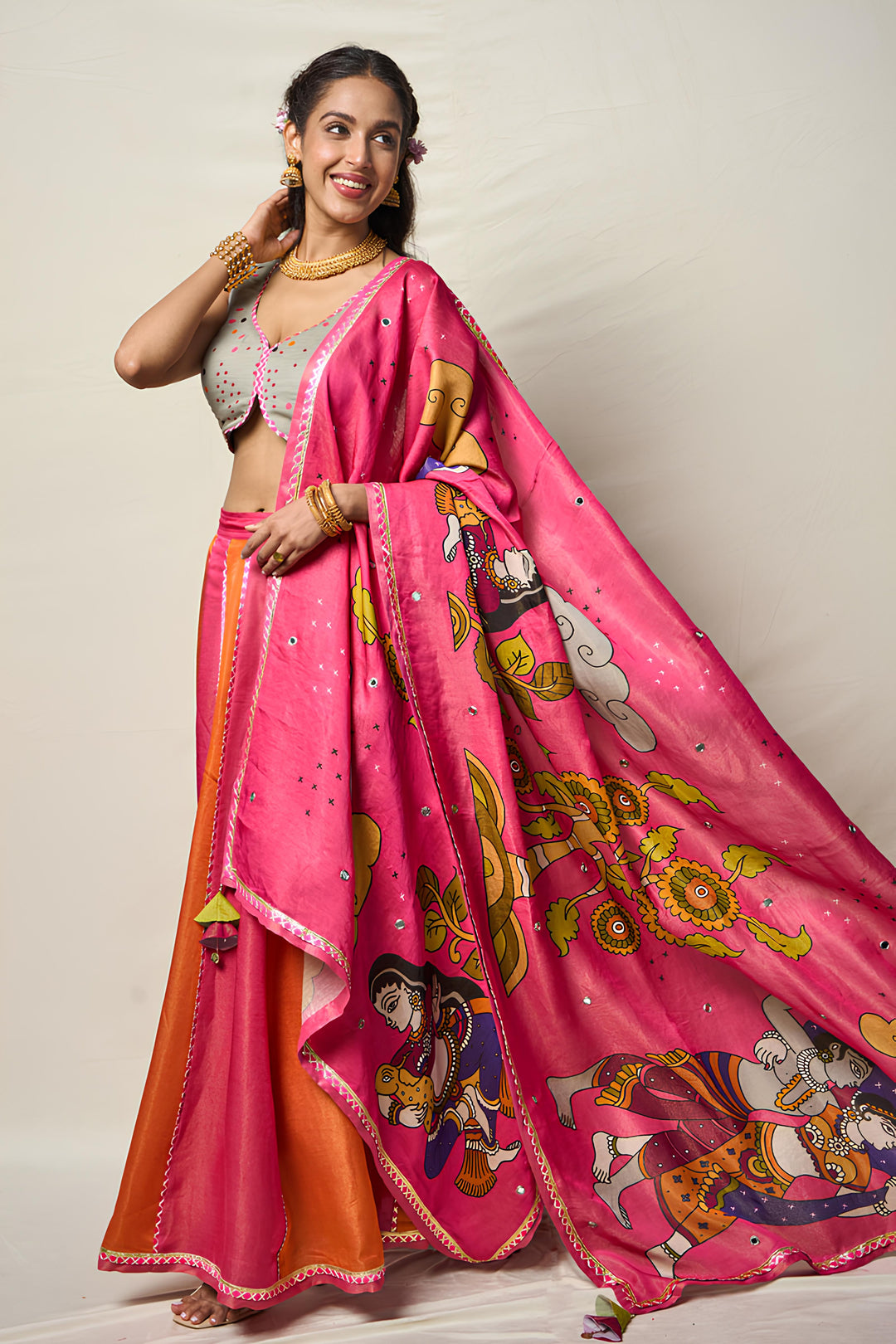 KĀNTARA PINK LEHENGA SET(SET OF 3)| SHOBITAM