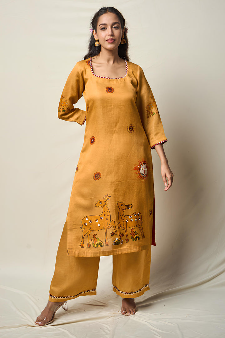 VANA MRIGA YELLOW KURTA + PALAZZO SET ( SET OF 2 ) | SHOBITAM