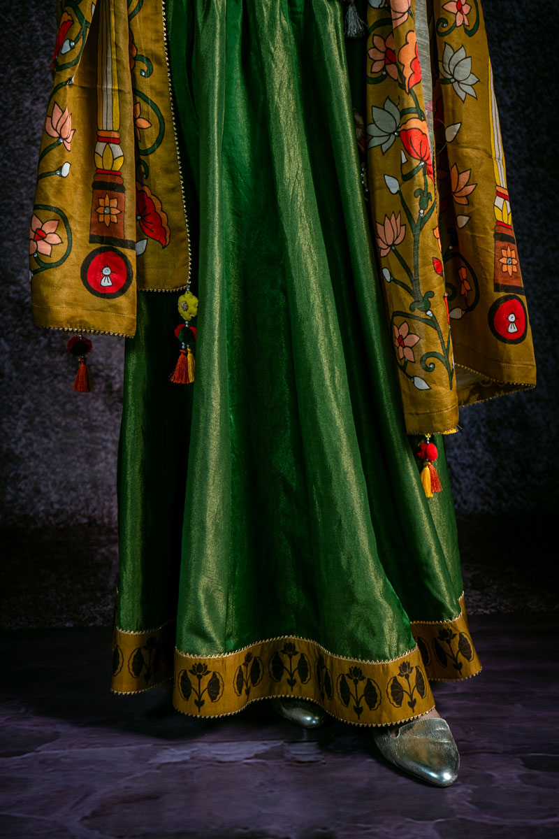 SHRINATHJI DARBAR CHANDERI OLIVE DUPATTA | SHOBITAM