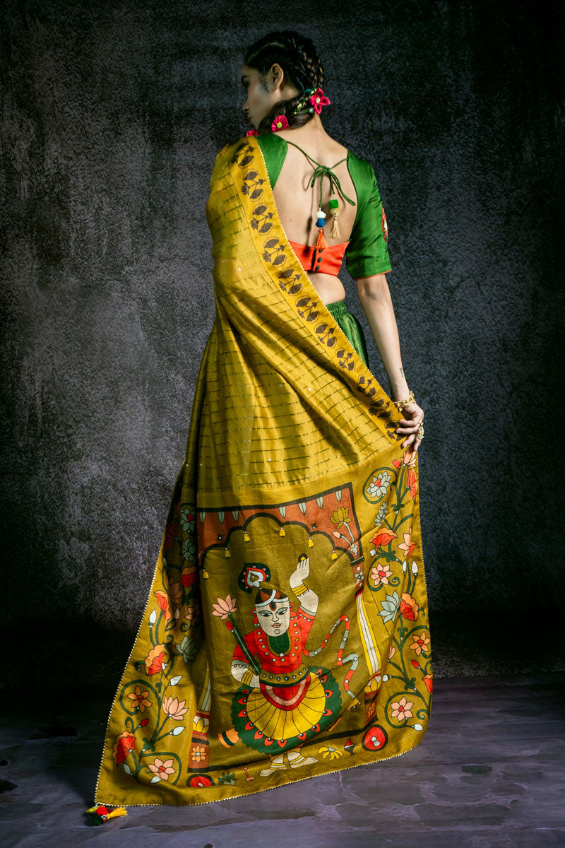 SHRINATHJI DARBAR METALLIC HARĀ LEHENGA SET ( SET OF 3 )