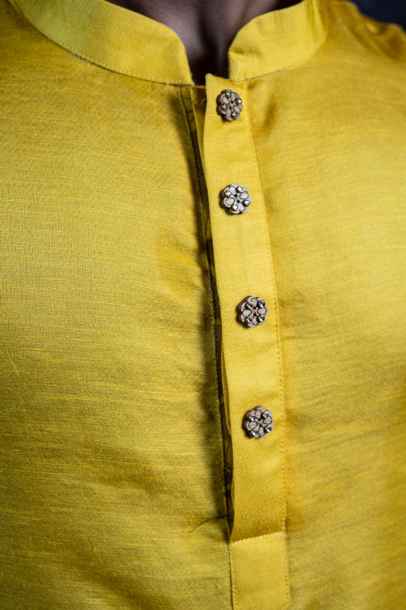 HALDI METALLIC SET OF 3 ( KURTA + CHURIDAR + jACKET ) | SHOBITAM