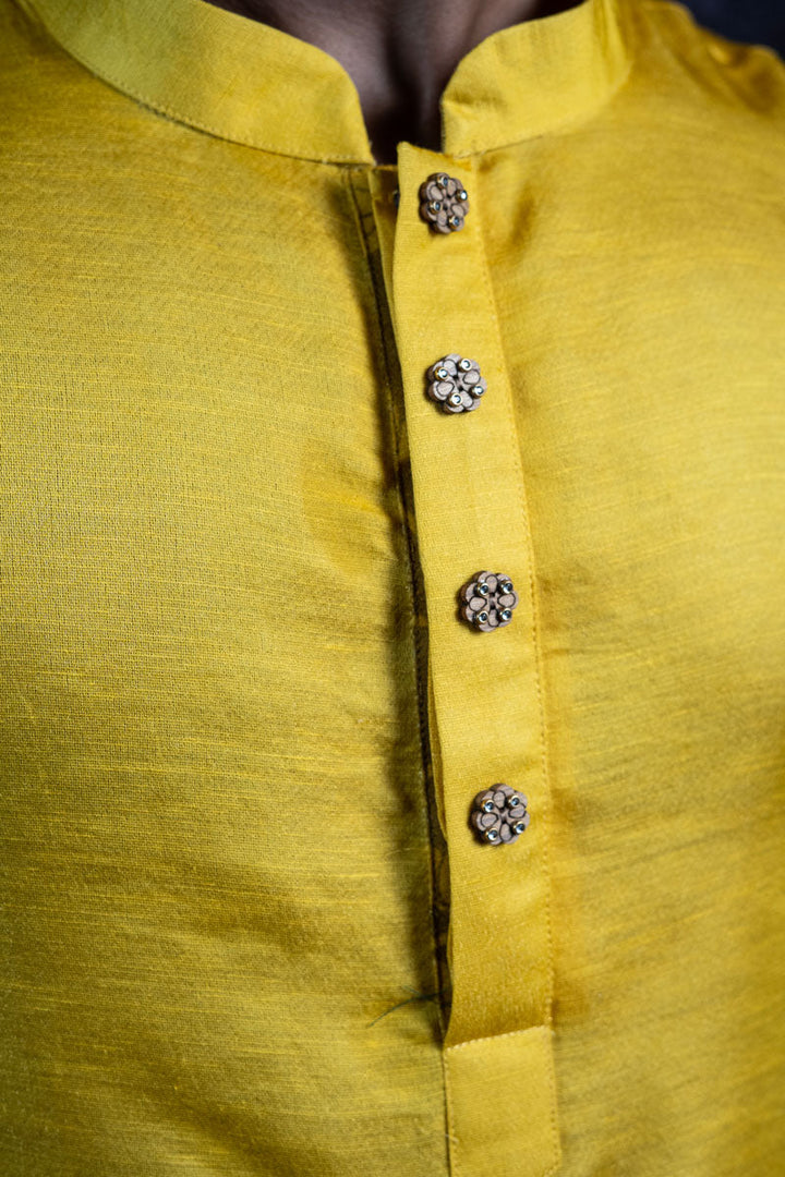 HALDI METALLIC SET OF 3 ( KURTA + CHURIDAR + jACKET ) | SHOBITAM