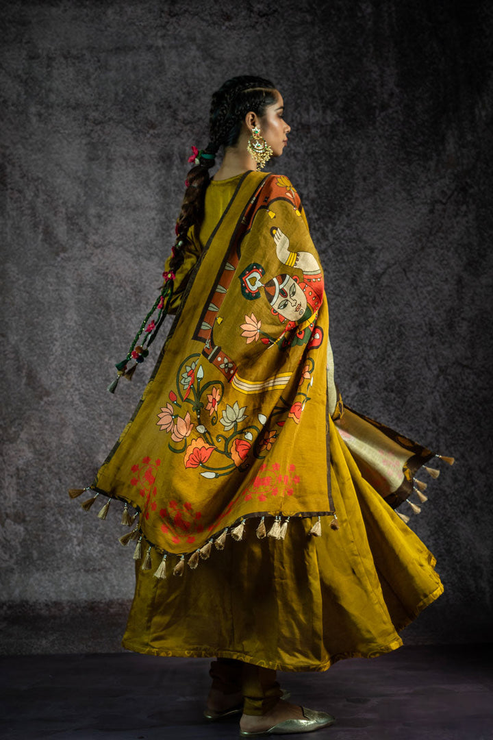 KUNDAN CHHAYA METALLIC OLIVE DUPATTA | SHOBITAM