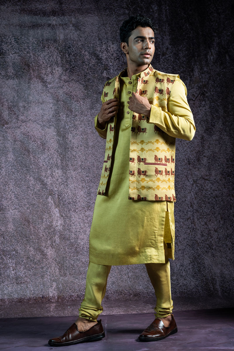 PISTA METALLIC SET OF 3 ( KURTA + CHURIDAR + JACKET ) | SHOBITAM