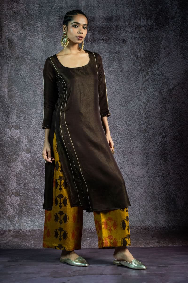 KUNDAN MAATI METALLIC SET OF 3 - KURTA +PALAZZO + DUPATTA | SHOBITAM