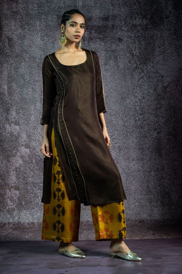 KUNDAN MAATI METALLIC SET OF 3 - KURTA +PALAZZO + DUPATTA | SHOBITAM