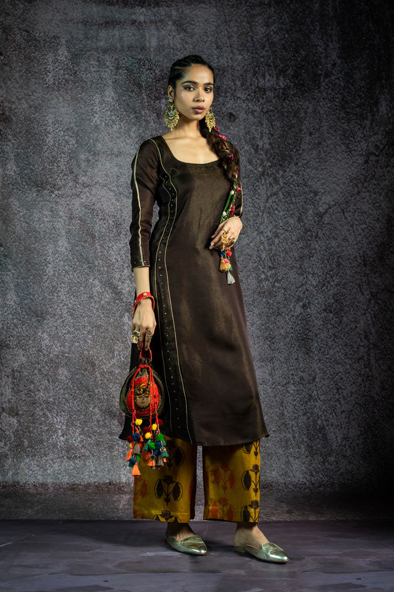 KUNDAN MAATI METALLIC SET OF 3 - KURTA +PALAZZO + DUPATTA | SHOBITAM
