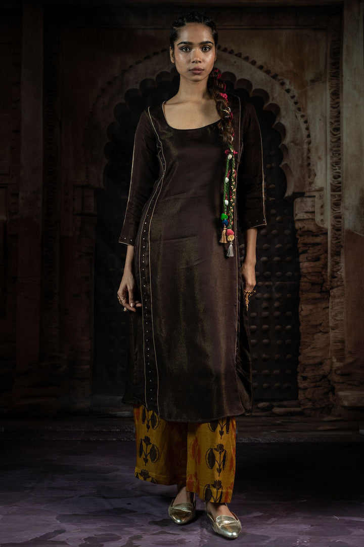 KUNDAN MAATI METALLIC SET OF 3 - KURTA +PALAZZO + DUPATTA | SHOBITAM
