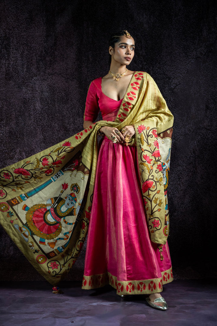 SHRINTAHJI DARBAR CHANDERI PISTA DUPATTA | SHOBITAM